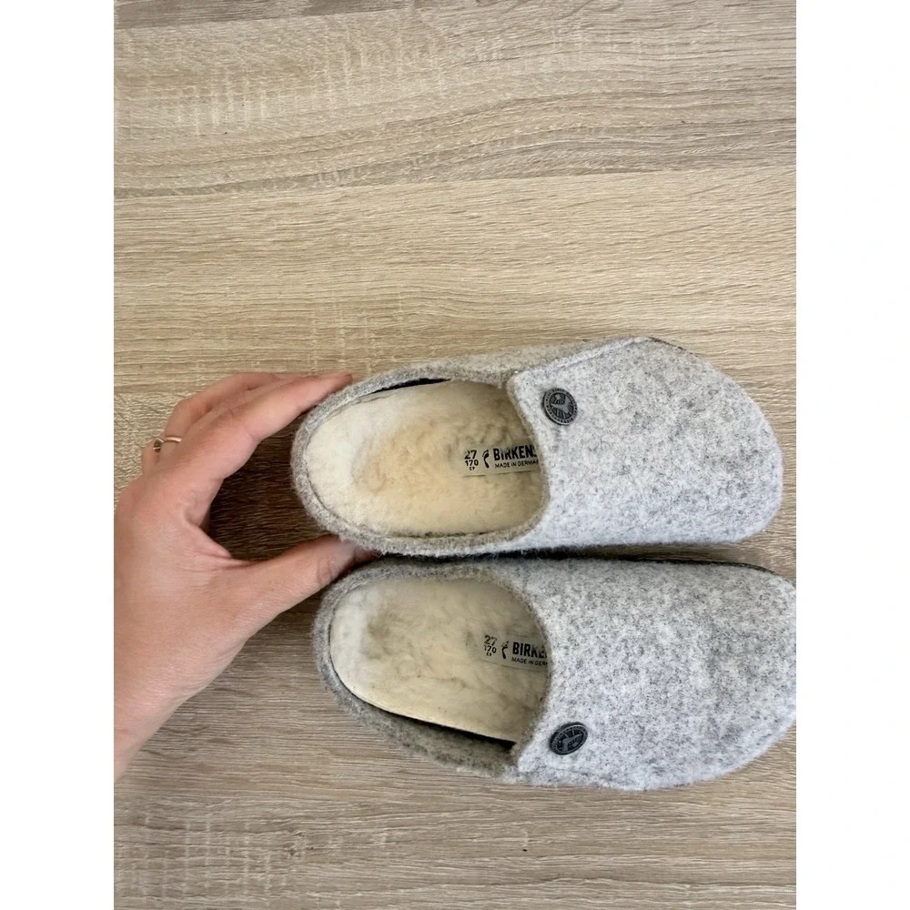 Birkenstock Zermatt Kids Shearling Felt Light Gray Slipper Shoes Sz 27/9 C